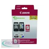 Canon PG-510/CL-511 Inkjet Cartridges + GP-501 Glossy Photo Paper 50 Sheets Value Pack 2970B017