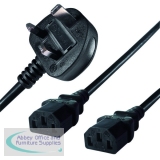 Connekt Gear 2.5m Mains Splitter Cable Plug to 2 C13 Sockets 27-0115B