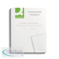 Q-Connect Delux Punched Pocket Top Opening Green Strip A4 Clear (Pack of 100) KF01121