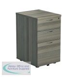 Jemini 3 Drawer Tall Mobile Pedestal 404x500x690mm Grey Oak KF78947