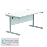 Astin Rectangular Single Upright Cantilever Desk 1400x800x730mm Arctic White/Silver KF803557