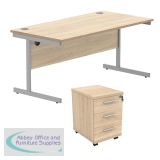 Astin Rectangular Desk +3Drw Mobile Under Desk Pedestal 1680 Canadian Oak/Silver KF803797