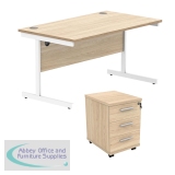 Astin Rectangular Desk 1600x800x730mm +3Drw Under Desk Pedestal Canadian Oak/Arctic White KF803807