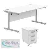 Astin Rectangular Desk +3Drw Mobile Under Desk Pedestal 1680 Arctic White/Silver KF803817