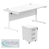 Astin Rectangular Desk 1600x800x730mm +3Drw Under Desk Pedestal Arctic White/Arctic White KF803897