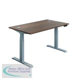 Jemini Sit/Stand Desk with Cable Ports 1200x800x630-1290mm Dark Walnut/Silver KF809692