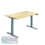 Jemini Sit/Stand Desk with Cable Ports 1400x800x630-1290mm Maple/Silver KF809838