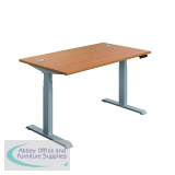 Jemini Sit/Stand Desk with Cable Ports 1400x800x630-1290mm Nova Oak/Silver KF809845