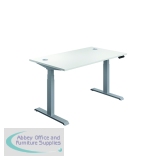 Jemini Sit/Stand Desk with Cable Ports 1400x800x630-1290mm White/Silver KF809852