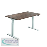 Jemini Sit/Stand Desk with Cable Ports 1400x800x630-1290mm Dark Walnut/White KF809876