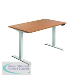 Jemini Sit/Stand Desk with Cable Ports 1400x800x630-1290mm Nova Oak/White KF809906