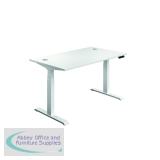 Jemini Sit/Stand Desk with Cable Ports 1400x800x630-1290mm White/White KF809913