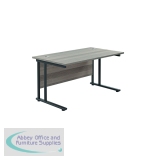 Jemini Rectangular Double Upright Cantilever Desk 1400x800x730mm Grey Oak/Black KF819066