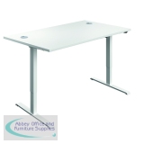 Jemini Single Motor Sit/Stand Desk with Cable Ports 1200x800x730-1220mm White/White KF819927