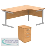 Astin Radial Right Hand SU Desk +Desk High Pedestal 1600x1200 Norwegian Beech/Silver KF820017