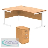 Astin Radial Left Hand SU Desk +Desk High Pedestal 1600x1200 Norwegian Beech/Arctic White KF820027