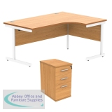 Astin Radial Right Hand SU Desk +Desk High Pedestal 1600x1200 Norwegian Beech/Arctic White KF820037