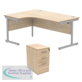 Astin Radial Left Hand SU Desk +Desk High Pedestal 1600x1200 Canadian Oak/Silver KF820047