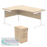 Astin Radial Left Hand SU Desk +Desk High Pedestal 1600x1200 Canadian Oak/Arctic White KF820067