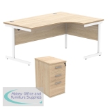 Astin Radial Right Hand SU Desk +Desk High Pedestal 1600x1200 Canadian Oak/Arctic White KF820077