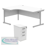 Astin Radial Left Hand SU Desk +Desk High Pedestal 1600x1200 Arctic White/Silver KF820087