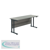 Jemini Rectangular Double Upright Cantilever Desk 1600x600mm Grey Oak/Black KF820093