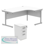 Astin Radial Right Hand SU Desk +Desk High Pedestal 1600x1200 Arctic White/Silver KF820097