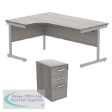 Astin Radial Left Hand SU Desk +Desk High Pedestal 1600x1200 Alaskan Grey Oak/Silver KF820127