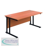 Jemini Rectangular Double Upright Cantilever Desk 1600x800mm Beech/Black KF820130