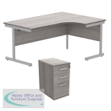 Astin Radial Right Hand SU Desk +Desk High Pedestal 1600x1200 Alaskan Grey Oak/Silver KF820137