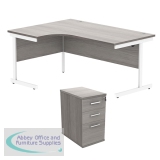 Astin Radial Left Hand SU Desk +Desk High Pedestal 1600x1200 Alaskan Grey Oak/Arctic White KF820148