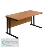 Jemini Rectangular Double Upright Cantilever Desk 1600x800mm Nova Oak/Black KF820178