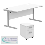 Astin Rectangular Desk 1600x800x730mm +2Drw Under Desk Pedestal Arctic White/Silver KF820207