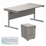 Astin Rectangular Desk 1600x800x730mm +2Drw Under Desk Pedestal Alaskan Grey Oak/Silver KF820227