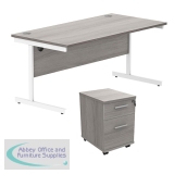 Astin Rectangular Desk 1600x800x730mm +2Drw Under Desk Pedestal Alaskan Grey Oak/White KF820237