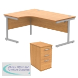 Astin Radial Left Hand SU Desk +Desk High Pedestal 1600x1200 Norwegian Beech/Silver KF820247