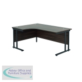 Jemini Radial Left Hand Double Upright Cantilever Desk 1600x1200x730mm Dark Walnut/Black KF820383