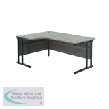 Jemini Radial Left Hand Double Upright Cantilever Desk 1600x1200x730mm Grey Oak/Black KF820390