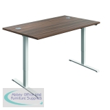 Jemini Economy Single Motor Sit/Stand Desk 1400x800x705-1220mm Dark Walnut/White KF820416