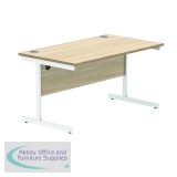 Polaris Rectangular Single Upright Cantilever Desk 1400x800x730mm Canadian Oak/White KF821760