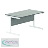 Polaris Rectangular Single Upright Cantilever Desk 1400x800x730mm Alaskan Grey Oak/White KF822000