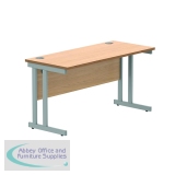 Polaris Rectangular Double Upright Cantilever Desk 1400x600x730mm Norwegian Beech/Silver KF822030