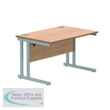 Polaris Rectangular Double Upright Cantilever Desk 1200x800x730mm Norwegian Beech/Silver KF822050