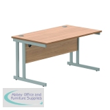 Polaris Rectangular Double Upright Cantilever Desk 1400x800x730mm Norwegian Beech/Silver KF822060