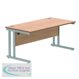 Polaris Rectangular Double Upright Cantilever Desk 1600x800x730mm Norwegian Beech/Silver KF822070