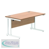 Polaris Rectangular Double Upright Cantilever Desk 1400x800x730mm Norwegian Beech/White KF822140