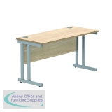 Polaris Rectangular Double Upright Cantilever Desk 1400x600x730mm Canadian Oak/Silver KF822190