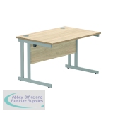 Polaris Rectangular Double Upright Cantilever Desk 1200x800x730mm Canadian Oak/Silver KF822210