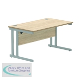 Polaris Rectangular Double Upright Cantilever Desk 1400x800x730mm Canadian Oak/Silver KF822220