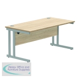 Polaris Rectangular Double Upright Cantilever Desk 1600x800x730mm Canadian Oak/Silver KF822230